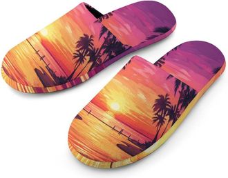 Generic Palms Trees Sunset Cotton Slippers for Men Memory Foam House Slippers Soft Anti-skid Sole Indoor Outdoor Shoes