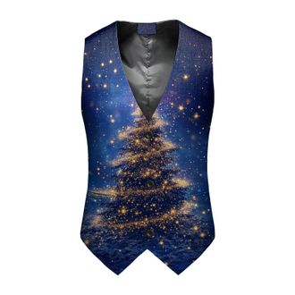 Generic Longra Christmas Waistcoat Mens Vest Suit Mens Fun Waistcoat Christmas Festive Xmas Snowflake Waistcoats V Neck Sleeveless Slim Fit Party Dress Vest S