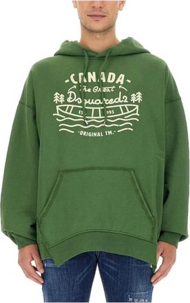 Dsquared2 Hoodie van katoen met grafische print - Heren - Hoodies - Groen - S - Katoen - Hoodies & sweatvesten