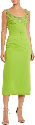 Mac Duggal Beaded Crepe Scoop Neck Sleeveless Sheath Midi Dress in Pear at Nordstrom, Size 12