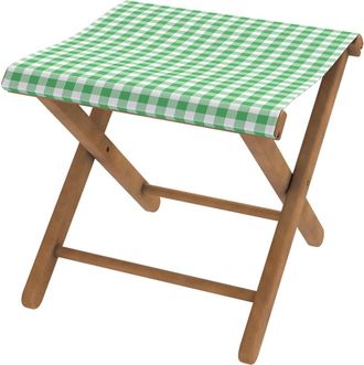 Vent de Boh&egrave;me Taburete plegable de haya y tela vichy verde