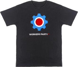 Generic Workers Party GB T-Shirt, Black Cotton, Blue Gear Logo, Sizes S-XXL (UK, Alpha, S, Regular, Regular, Black)