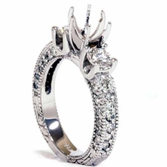 Pompeii3 1 1/8ct Vintage Accent Diamond Ring 14K White Gold Size Selectable