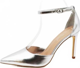 Anne Michelle Womens Ankle Strap Pointy Toe Pump In Silver Metallic