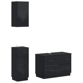 vidaXL Juego De Armarios De Ba&ntilde;o De 3 Piezas Hoorn Negro Vidaxl