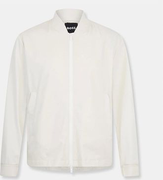 HUGO BOSS Mens Solid Patterned Bomber Jacket with Fitted Cuff - White - Size: 46/Regular