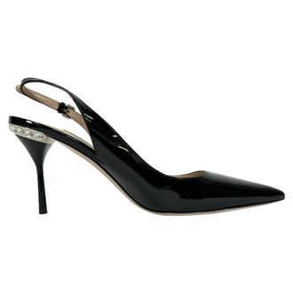 Miu Miu Pre-owned Womens Miu Miu Embellished Slingback Pumps in Black Patent Leather - Size EU 38