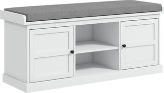 HOMCOM Shoe Storage Bench with Cushion 2 Cabinets for Entryway Hallway White