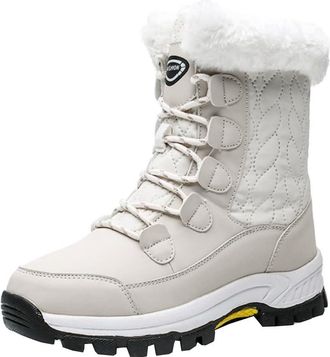 Generic Women winter suede snow boots for outdoor travel waterproof anti slip thickened and warm high top midsole boots (white,5.5)