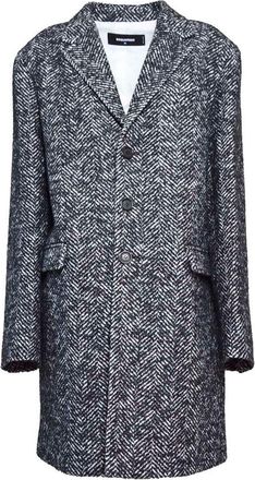 Dsquared2 Single Breasted Wool Coat Black And White Chevron Pattern