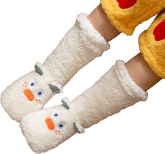 Generic Ladies Soft Slipper Socks, Hand Crochet Fluffy Design with Non Slip Grippers, Breathable Anti-Sweat Thermal Indoor Home Floor Socks