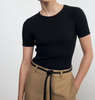 Enza Costa Pointelle Short Sleeve Top In Black