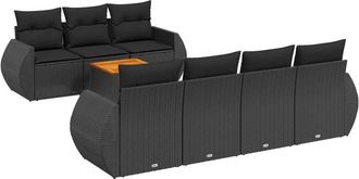 vidaXL Set De Sof&aacute;s De Jard&iacute;n 8 Piezas Y Cojines Rat&aacute;n Sint&eacute;tico Negro Vidaxl