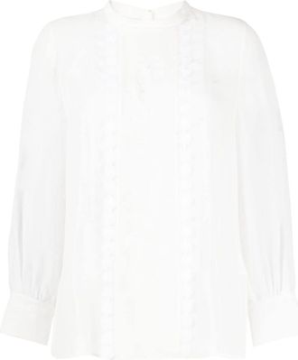 Shiatzy Chen mulberry silk lace-appliqu&eacute; shirt - women - Mulberry Silk - 38 - White