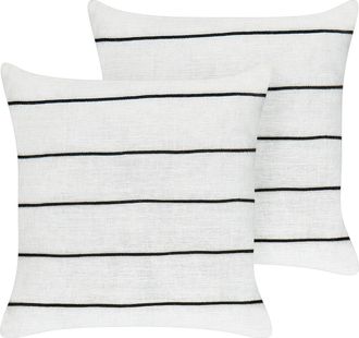 Beliani Beliani - Lote De 2 Cojines De Lino De Algod&oacute;n Con Estampado De Rayas En Color Blanco Y Negro 50 X 50 Cm Milas