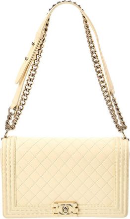 Chanel Light Beige Quilted Caviar Leather New Medium Boy Flap (Authentic Pre-Loved)