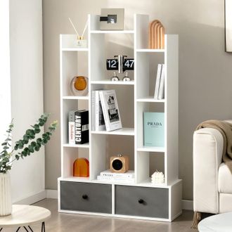 Costway Costway - Estanter&iacute;a Librer&iacute;a De 12 Niveles Con Caj&oacute;n, Estabter&iacute;a De Madera Con 12 Compartimentos, Estudio, Sala De Estar, Dormitorio, 80 X 24 X 132cm