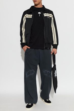 Palm Angels Zip-up Sweatshirt With Embroidered Logo, Mens, Black