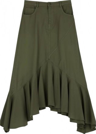 Dixie Womens Frayed Hem Hi Low Ruffle Skirt In Military