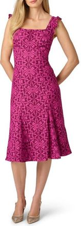 Adrianna Papell Floral Geometric Lace Midi Dress in Berry Multi at Nordstrom, Size 14