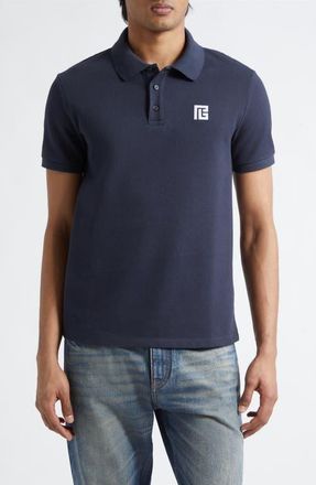 Balmain Embroidered Logo Cotton Polo in Siv Navy/White at Nordstrom, Size Xxx-Large