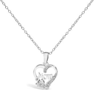 House of Brilliance Silver Diamond Accent Mom with Heart Pendant Necklace Inches in White at Nordstrom