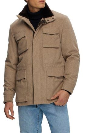 Gorski Mens Fabric Jacket with Genuine Shearling Collar in Light Brown at Nordstrom, Size X-Large