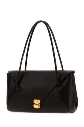 Marni Womens Dark Brown Leather E-W Shoulder Bag Metalbrown Borse A Tracolla