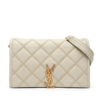 Saint Laurent Pre-owned Clutches, female, Beige, Size: ONE SIZE Pre-owned Quilted Chain Wallet