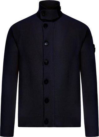 Stone Island High-Neck Cardigan - Heren - Vesten - Blauw - L - Wol - Truien & Vesten