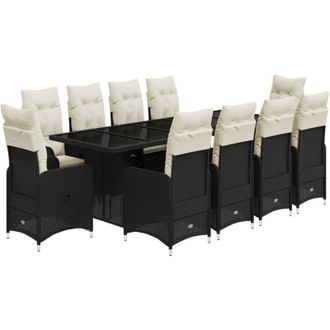 vidaXL Set De Mesa Y Sillas De Jard&iacute;n Y Cojines 11 Pzas Rat&aacute;n Pe Negro Vidaxl