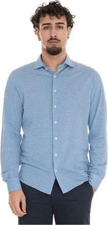 Gran Sasso Lange mouwen Frans hals shirt - Heren - Casual Overhemden - Blauw - M - Katoen - Overhemden