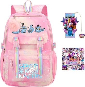 Generic K Pop Demon Hunters School Backpack, Multi-Pocket Nylon Travel Daypack, Demon Hunters Anime College Rucksack Demon Cosplay Backpack for Fans (G)