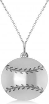 Allurez Baseball Charm Mens Pendant Necklace 14K White Gold