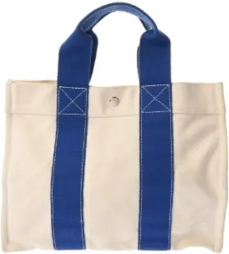Herm&egrave;s Blue White Canvas Tote Bag (Pre-Owned)