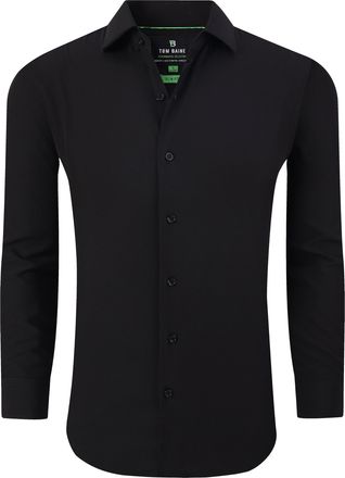 Tom Baine Mens Performance Stretch Long Sleeve Basic Button Down, Black, Large