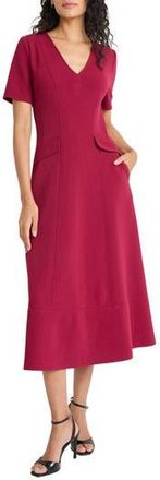 Maggy London Short Sleeve Pocket Fit & Flare Midi Dress in Beet Red at Nordstrom Rack, Size 18 (Similar To 16W)