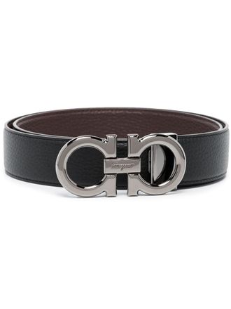Ferragamo Black Gancini leather adjustable belt
