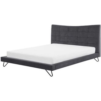 Beliani Beliani - Cama Doble Tapizada En Terciopelo Gris 180 X 200 Cm Patas De Metal Cabecero Acolchado Dise&ntilde;o Moderno Lannion