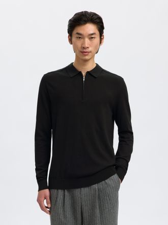 Selected Polokragenpullover SELECTED SLHBERG LS HALF ZIP POLO NOOS, Herren, Gr. XL, schwarz, Strick, Obermaterial: 100% Baumwolle, unifarben, regular fit norma