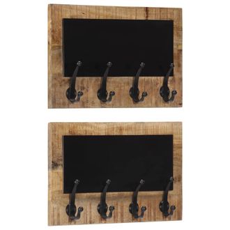 vidaXL Percheros De Pared Con 4 Ganchos 2 Uds Madera Maciza De Mango Vidaxl
