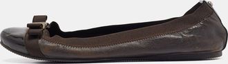Carolina Herrera Brown Leather And Patent Cap Toe Bow Scrunch Ballet Flats
