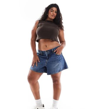 Levi's Plus 80s mom denim shorts in mid blue wash