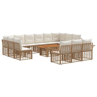 vidaXL Set Divano Da Giardino 14 Pz Naturale E Bianco Crema Polyrattan Vidaxl