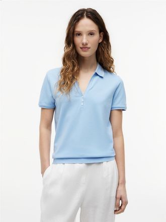 Tommy Hilfiger Womens Lightweight Pique Henley Polo - Blue - XL
