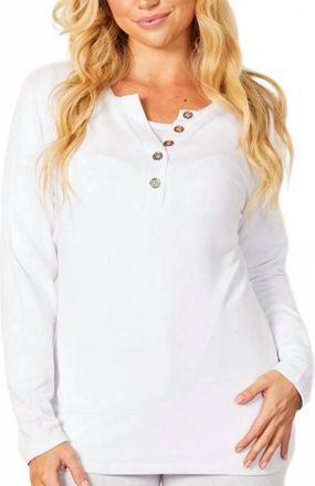 French Kyss Button Detail Long Sleeve Top In White