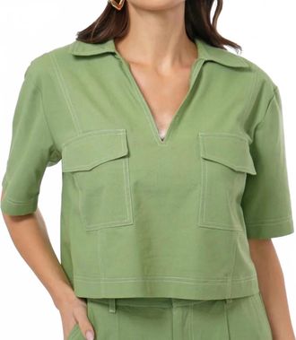 Greylin Cecilia Boxy Cropped Shirt In Sage