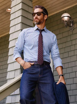 Le 31 Mens Vintage blue striped shirt Modern fit