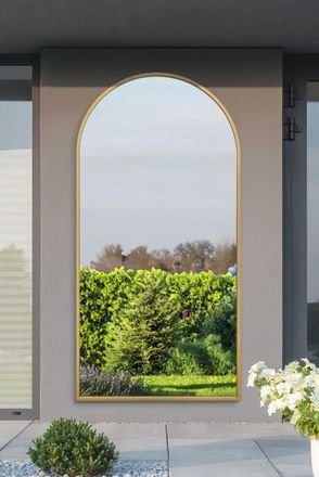 MirrorOutlet Gold Framed Arched Leaner/Wall Garden Mirror 79 x 39 (200x100CM) in Black | Size: 1 Pack