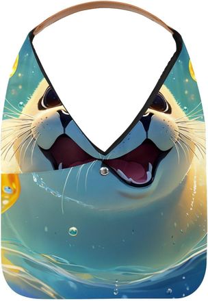Generic Lovely Harp Seal Swims Underwater Reusable Lightweight Grocery Bags - Foldable Into Compact Pouch, Washable & Sturdy, Multipurpose for Shopping and Tr